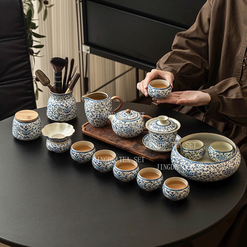 Korean Tea Set - Ru Kiln Gongfu Tee-Set, Ineinandergreifendes Lotus-Keramik-Teeservice